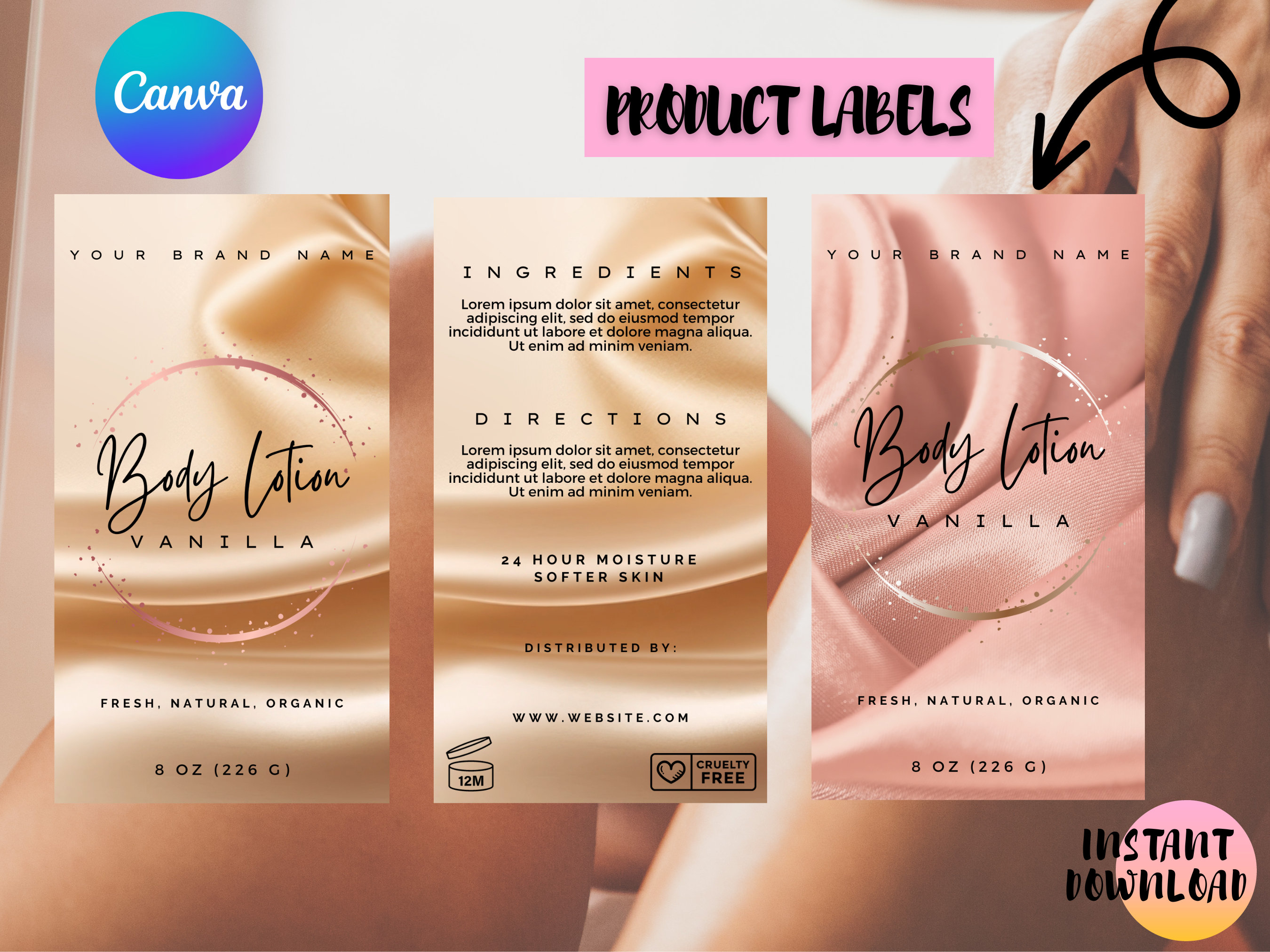 Body Lotion Label Template, Printable Body Butter Labels for Skincare, Custom Body Cream Label