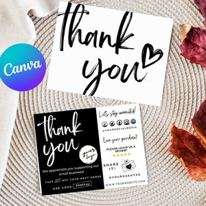 Editable Thank You Insert Card Template, Printable Minimalist Thank You Inserts, Small Business Package Order Card, Canva Social Media Card