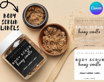 Printable Body Scrub Jar Label Template, Editable Sugar Scrub Product Label, Body Scrub Wrap Label, Bath Body Scrub Label for Skincare