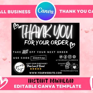 Black and White Thank You Card Template, DIY Canva Business Cards, Thank You For Order Packaging Insert, Marketing Cards Template Design