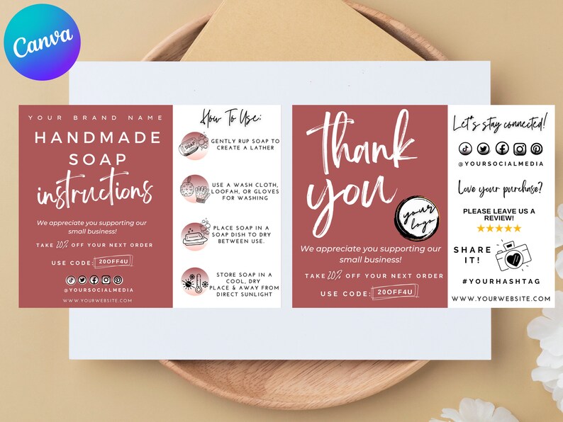 Handmade Soap Care Card Template, Editable Canva How to Use Handmade ...
