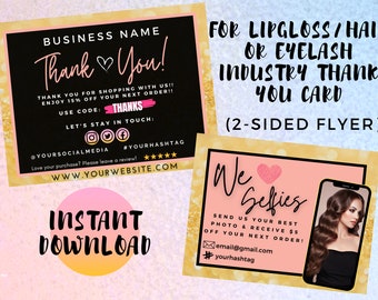Plantilla editable de tarjeta de agradecimiento empresarial, etiquétanos en tus selfies (plantilla de Canva, descarga digital)