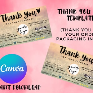 Brown DIY Editable Thank You Card Template for Small Business, Canva Template Thank You Card, Order Packaging Inserts, Custom Business Card