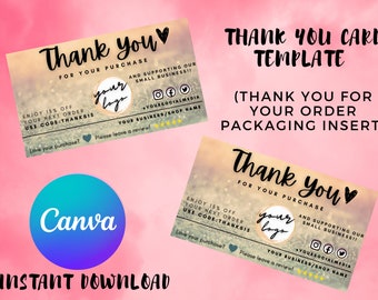 Plantilla editable de tarjeta de agradecimiento, inserto para empaque de pequeñas empresas (Canva)