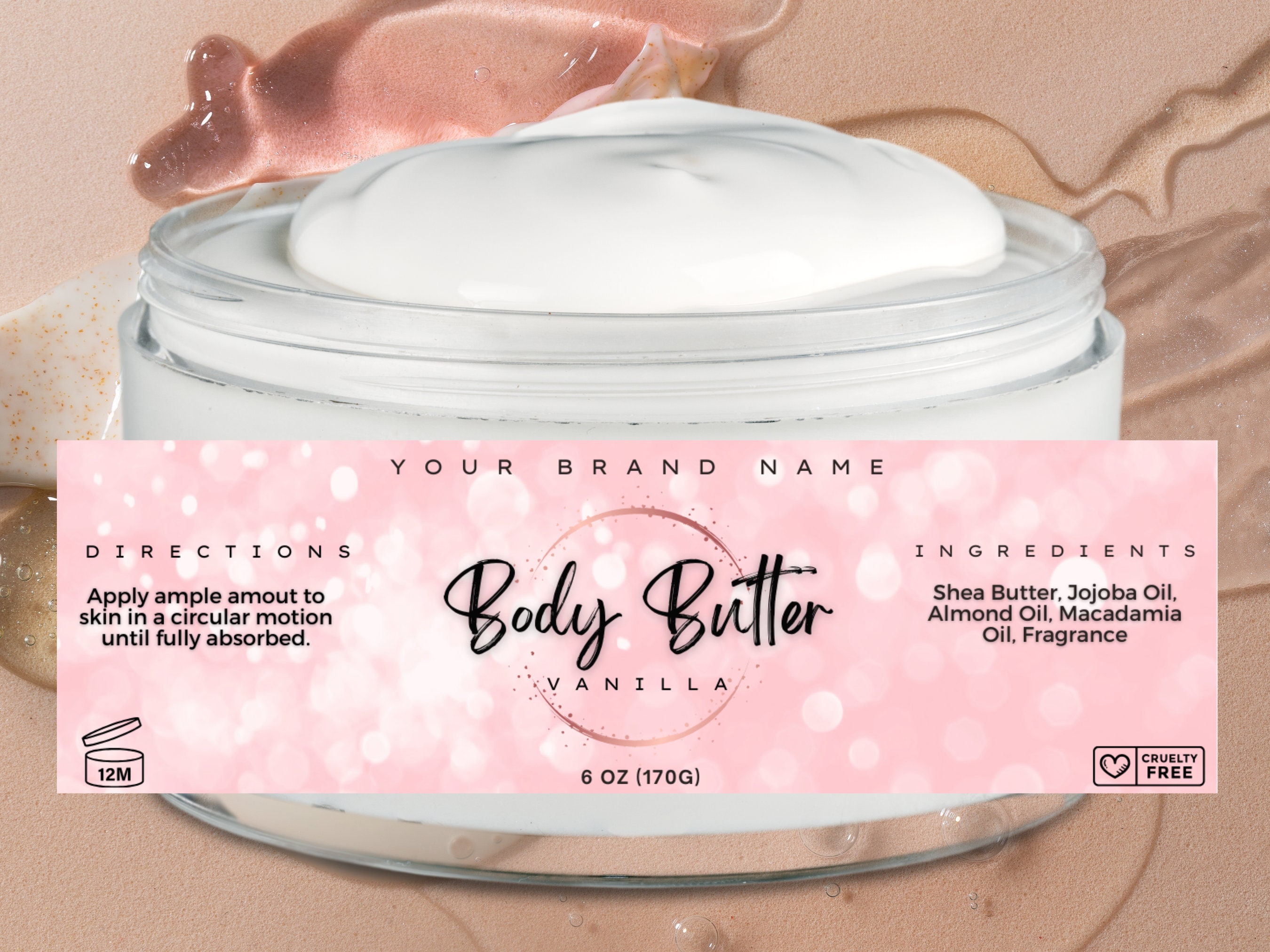 Body Butter Label Template, DIY Editable Product Label for Skincare