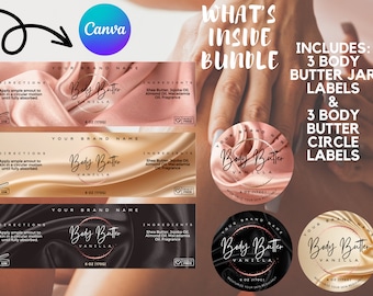 DIY Body Butter Label Template, Printable Product Jar Wrap Label for Skincare, Custom Circle Sticker Label, Editable Canva Body Butter Label