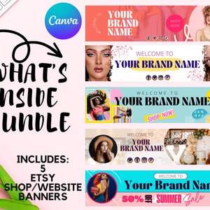 5 Editable Etsy Shop Banners, Colorful Branding Store Banners for Business, Canva Template Bundle, Etsy Banner Design Kit, Digital Download