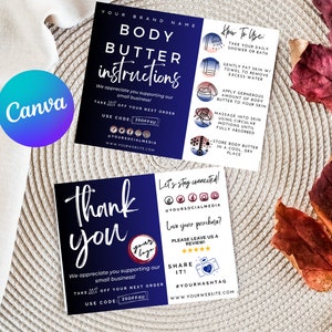 Editable Body Butter Care Card Instructions Template, How To Use Body Butter Care Instructions, Body Butter Template, Body Butter Care Card
