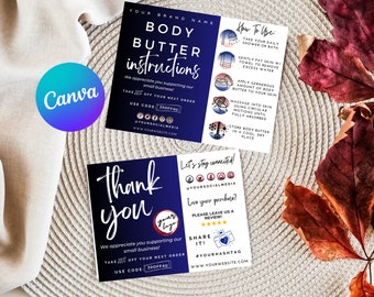 Editable Body Butter Care Card Template, How To Use Body Butter Care Instructions, Handmade Body Butter Template, Body Butter Thank You Card