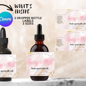 Editable Hair Oil Labels, Hair Serum Dropper Bottle Labels, Printable Hair Growth Oil Labels, Dropper Product Label Canva Template