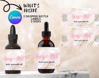 Editable Hair Oil Labels, Hair Serum Dropper Bottle Labels, Printable Hair Growth Oil Labels, Dropper Product Label Canva Template