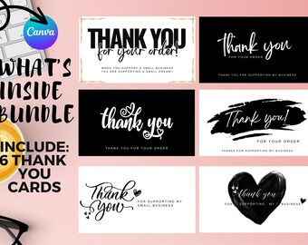 Small Business Thank You Cards, Modern Packaging Inserts (Canva Editable)