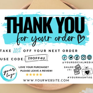 Blue DIY Editable Thank You Card Template for Small Business, Canva Template Thank You Card, Order Packaging Inserts, Customer Business Card