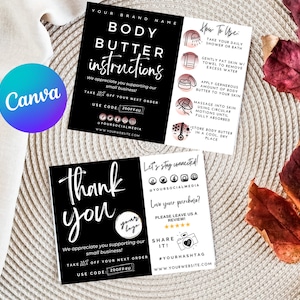 Editable Body Butter Care Card Template, Modern Care Instructions Small Business, Handmade Body Butter Care Template, Body Butter Care Card