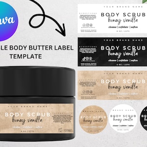 Modello di etichetta modificabile per barattolo di scrub per il corpo, modello di etichetta per prodotto per scrub allo zucchero Canva, etichette per impacco per scrub per il corpo, etichetta per scrub per il corpo da bagno per la cura della pelle