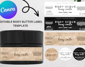 Editable Body Scrub Jar Label Template, Canva Sugar Scrub Product Label Template, Body Scrub Wrap Labels, Bath Body Scrub Label for Skincare