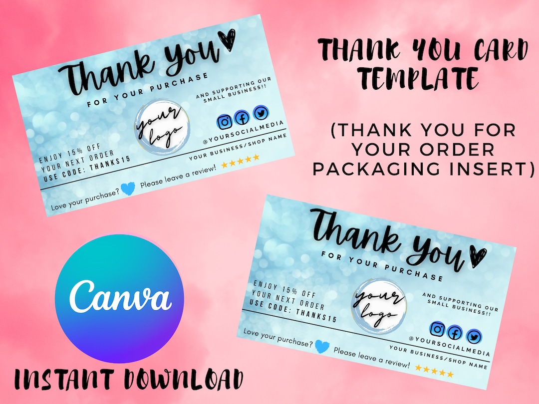 Small Customer Thank You for Order Card, Editable Business Card CANVA ...