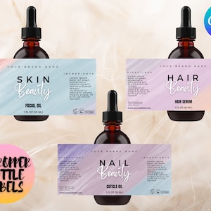 Editable Dropper Bottle Labels, Skincare, Essential Oil, or Serum Dropper Bottle Canva Template, 1 oz and 2 oz Dropper Product Labels