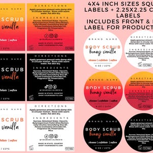 Modello di etichetta per scrub corpo modificabile, etichetta per barattolo di prodotto per scrub allo zucchero stampabile, etichette per impacchi per scrub corpo, etichetta per scrub corpo Canva per la cura della pelle