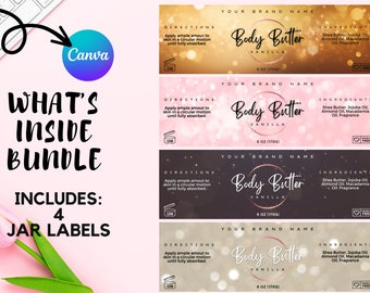 Body Butter Label Template,  DIY Editable Product Label for Skincare, Custom Sticker Labels, Printable Canva Body Butter Jar Labels, 6 oz