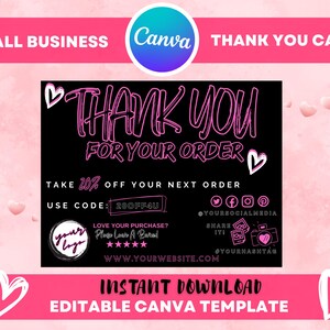Editable Thank You Card Template, DIY Canva Business Cards, Thank You For Order Packaging Insert, Marketing Card Template, Small Business