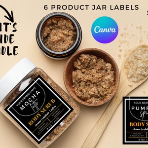 Body Scrub Label Template, Printable Sugar Scrub Labels, Editable in Canva Bath Salt Scrub Wrap Labels, Modern Black Scrub Label Template