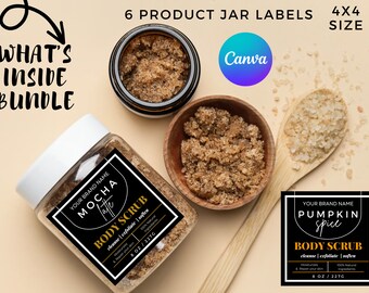 Body Scrub Label Template, Modern Black, Editable in Canva (Digital Download)