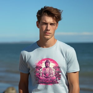 Meditating Pink Buddha Tshirt for Men Buddha TShirt Spiritual Shirt for Men Retro Yoga Workout TShirt Gift for Him Yoga Man Zen T Shirt Goa