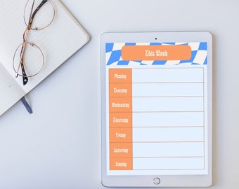 Retro Weekly Planner Groovy Printable Blue Planner Digital Student Weekly Planner Page Printable Planner for Teens Weekly College Planner