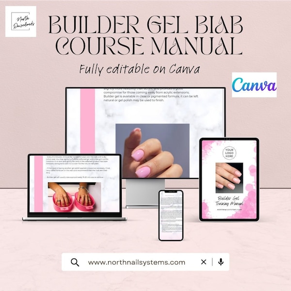 Builder Gel BIAB Training Academy Manual Template Digital Download Editable with resell rights.