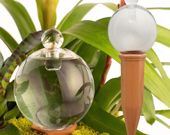 9CM CRYSTAL Plant Watering Globe, Sip Squad top filled spring globe, all natural glass and terracotta, plant irrigation system