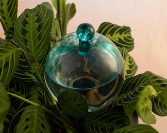 12CM TURQUOISE Plant Watering Globe, Sip Squad top filled waterfall globe, all natural glass and terracotta, plant irrigation system