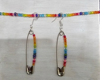 Rainbow Safety Pin Earrings