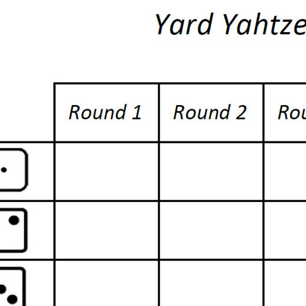 Yard Yahtzee Scoresheet Template