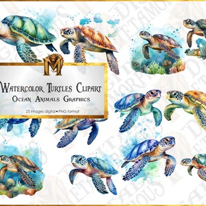 Watercolor Turtles Clipart, Ocean Animals download instantly for commercial use
