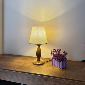 Tiny Walnut Wooden Table Lamp , Mid Century Bedside Lamp , Unique Night Lights , Housewarming Gift - LIPA