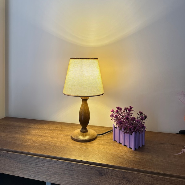 Tiny Walnut Wooden Table Lamp , Mid Century Bedside Lamp , Unique Night Lights , Housewarming Gift - LIPA
