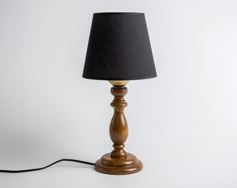 Vintage sängbordslampa i valnöt, minimalistisk skrivbordslampa i trä, nattduksbordslampa, modern rustik bordsbelysning, läsbordslampa