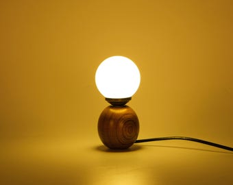 Small Wooden Table Lamp with Glass Globe, Minimalist Modern Decor Table Lamp, Mid-Century Desk Light, Walnut Bedside Lamp, Cozy Table Light