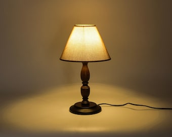 Vintage Home Decor Table Lamp, Mid-Century Bedroom Table Light, Wooden Base Desk Lamp with Linen Shade, Contemporary Bedside Nightlight