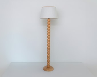 Mid-Century Floor Lamp, Vintage Living Room Walnut Floor Lamp, Retro Wood Lamp with Vintage Lamp Shade, Minimalist Standing Lamp for Bedroom