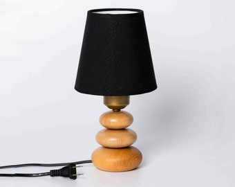 Retro bordslampa, sänglampa i trä med linneskärm, nattduksbordslampa, läsbordsbelysning, miniskrivbordslampa, vintage bordslampa