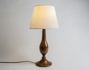 Vintage Elegant Walnut Table Lamp, Wooden Minimalist Desk Lamp, Nightstand Lamp, Bedside Table Lamp, Wood Rustic Table Lamp