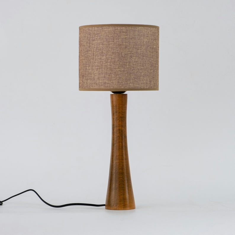 Lámpara de mesa de madera de nogal, lámpara de mesa vintage con pantalla de lino, iluminación de escritorio de oficina, lámpara de mesa de madera para decoración del hogar, lámpara de mesita de noche.