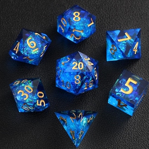 Blue DND Dice Set, Resin Sharp Edge Dice Set, D&D Dice Set for Dungeons and Dragons, Polyhedral Dice Set, D20, D8, D6