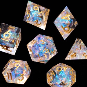 Rainbow DND Dice Set, Transparent Sharp Edge D&D Dice Full Set, Dungeons and Dragons Polyhedral RPG D6, D20 Dice