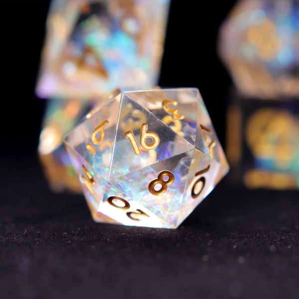 Rainbow DND Dice Set, Transparent Sharp Edge D&D Dice Full Set, Dungeons and Dragons Polyhedral RPG D6, D20 Dice