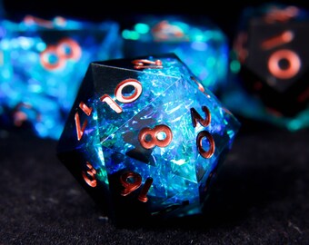 Blue Lightning DND Dice Set, Blue Black Sharp Edge D&D Dice Set, Dungeons and Dragons Polyhedral RPG D20, D6 Dice