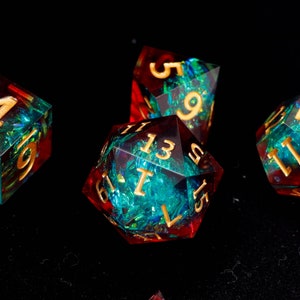 Demon's Blood DND D6, D20 Dice, Red Sharp Edge D&D Dice Set, Dungeons and Dragons Polyhedral RPG