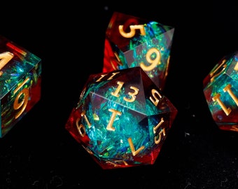 Demon's Blood DND D6, D20 Dice, Red Sharp Edge D&D Dice Set, Dungeons and Dragons Polyhedral RPG